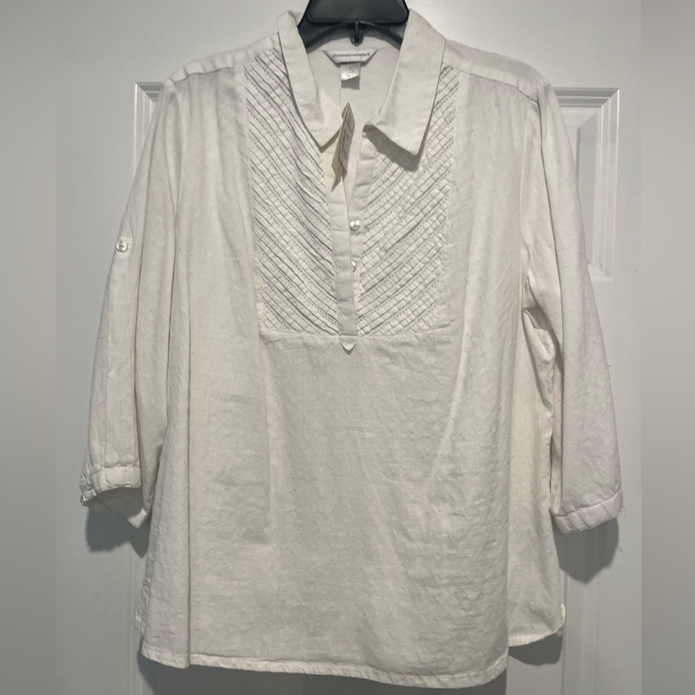 Christopher & Banks Cream Blouse with Textured Front